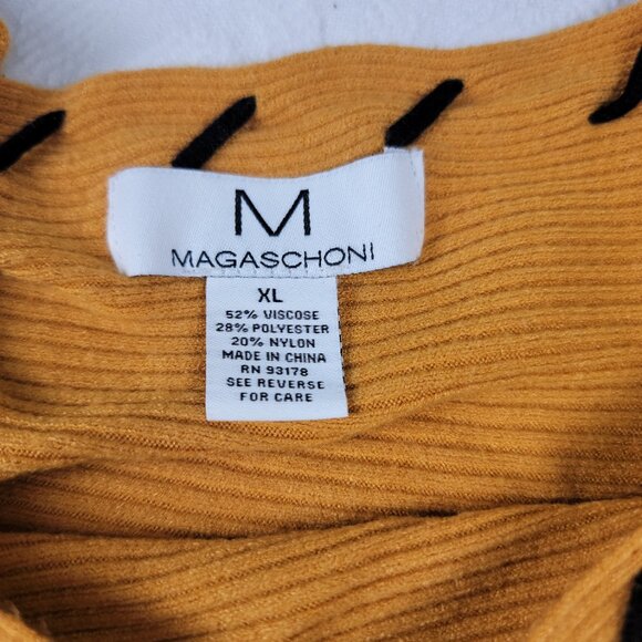 Magashoni sweater ribbed laced up dolman sleeves boat neck size Large orange blk - Picture 2 of 8